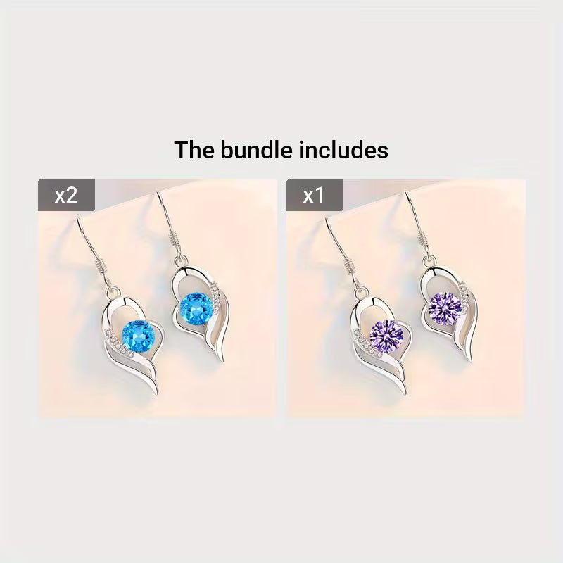Fashion Silvery Color Love Heart Synthetic Zirconia Hook Earrings Love Temperament Female Angel Wing Drop Dangle Earrings