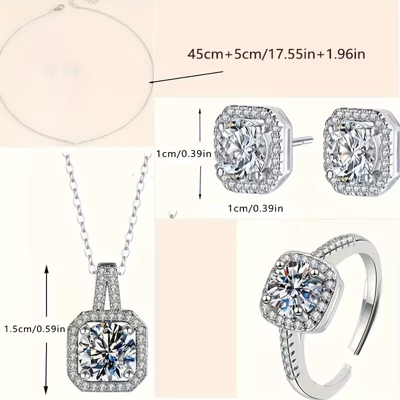 Set of 4 Stylish And Dazzling Earrings, Necklace, And Ring - A Beautiful And Versatile Gift
