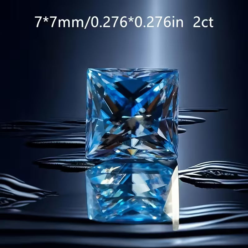 6pcs Sea Blue Princess Square Cut Loose Wedding Party Gift Necklace Pendant Ring Earrings Bracelet DIY Perfect Jewelry Making Set