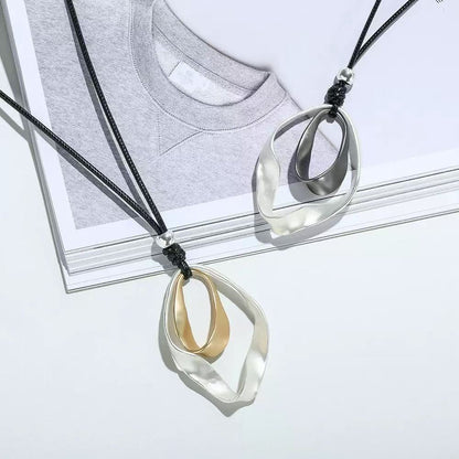 Womens Adjustable Leather-String Necklace With Irregular Pendant