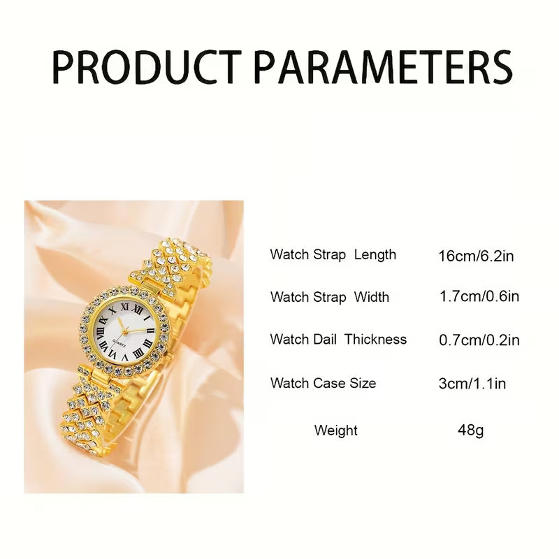6pcs Set of Elegant Gold-Tone Round Alloy Quartz Watches for Women, a Classic And Versatile Choice