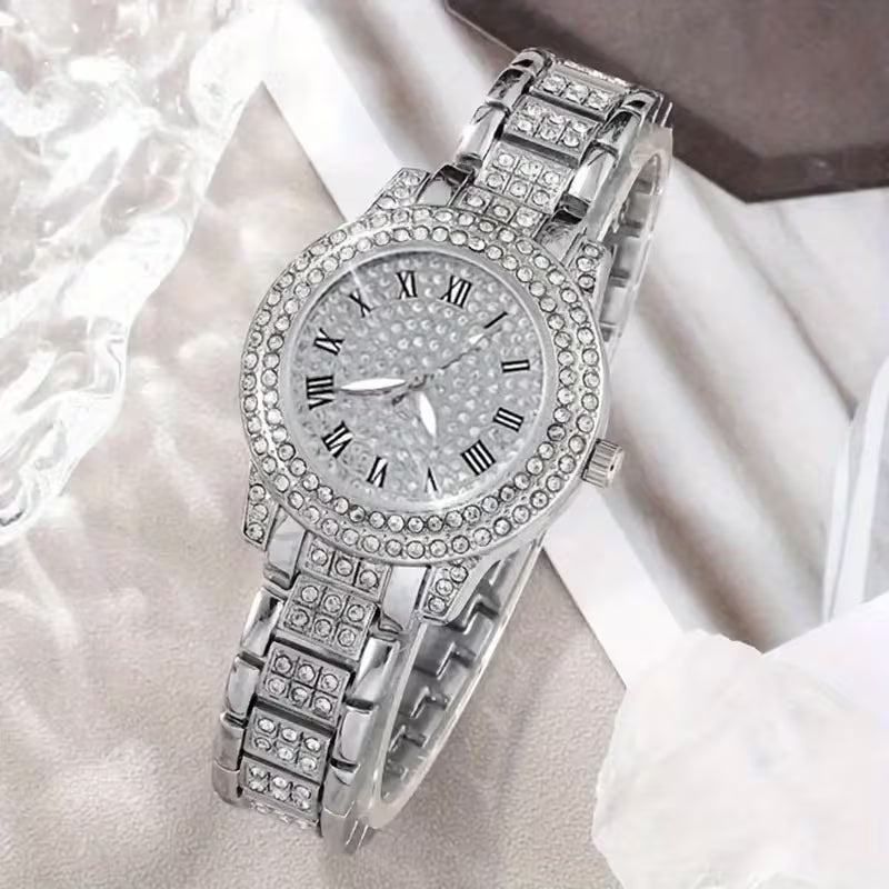 7pcs Women's Quartz Watch Concept Dial Fashion Wristwatch with Bracelet, Necklace, Ring, and Earrings Set - Perfect for Birthday Gifts and Holiday Parties, Suitable for Ladies and Students