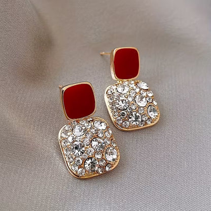 1 Pair of Elegant Women's Heart Square Pendant Earrings, Suitable for Summer, Beach, Party, Wedding, Daily Wear, Holiday, Valentine's Day, Mother's Day, Gift