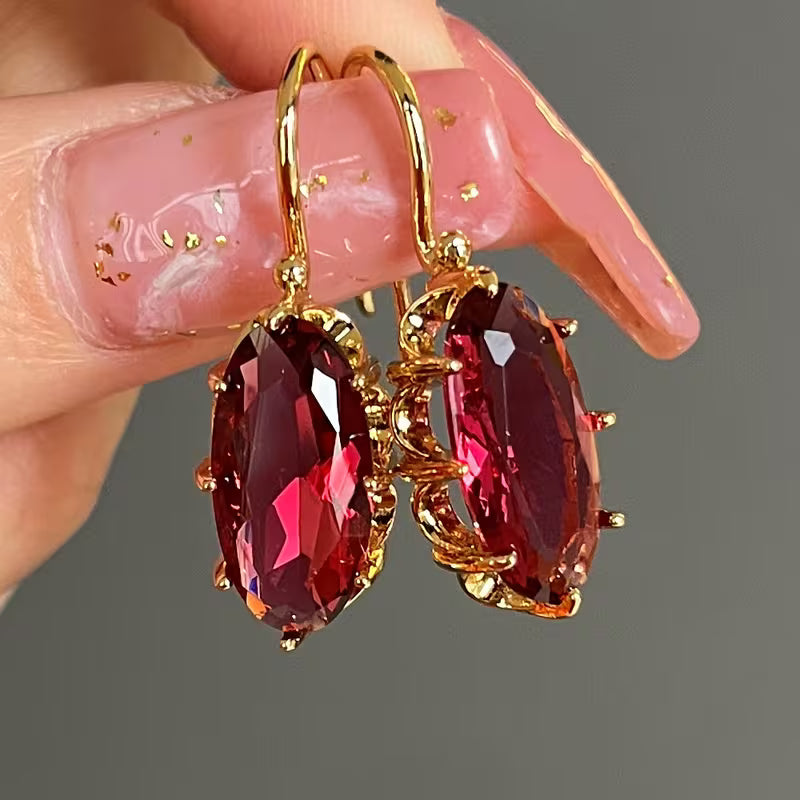 Fashion Bridal Wedding Hanging Earrings Claw Setting Oval Blue Earrings Women's Jewelry Gifts