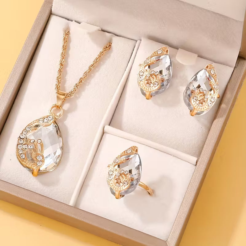 4pcs Ladies Fashion Drip Glass Rhinestone Jewelry Set