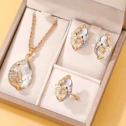 4pcs Ladies Fashion Drip Glass Rhinestone Jewelry Set