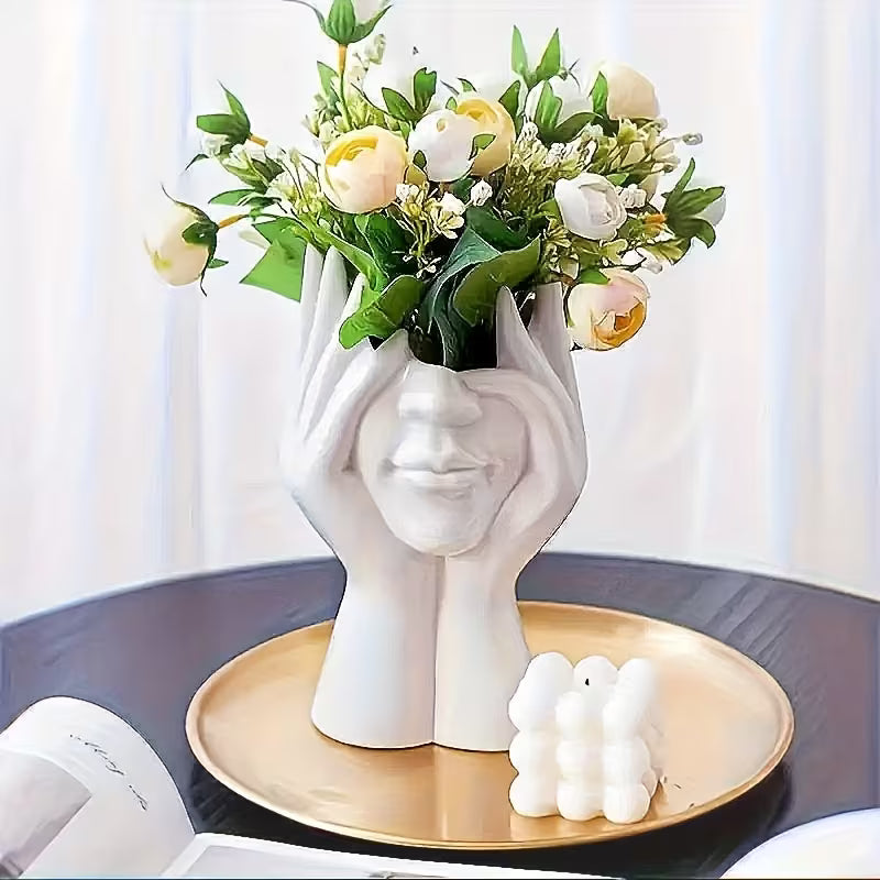 1 Creative Face Vase Pen Holder, Multifunctional Makeup Brush Organizer, Modern Minimalist Art Decorative Piece for Desktop Home Office Organization