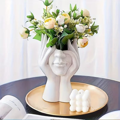 1 Creative Face Vase Pen Holder, Multifunctional Makeup Brush Organizer, Modern Minimalist Art Decorative Piece for Desktop Home Office Organization