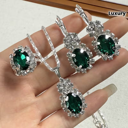 4pcs Exquisite Versatile Fashion Jewelry Rhinestone Silvery Collarbone Chain Earrings Ring Set for Women's Daily and Festive Wear