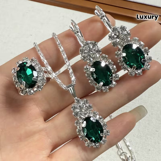 4pcs Exquisite Versatile Fashion Jewelry Rhinestone Silvery Collarbone Chain Earrings Ring Set for Women's Daily and Festive Wear