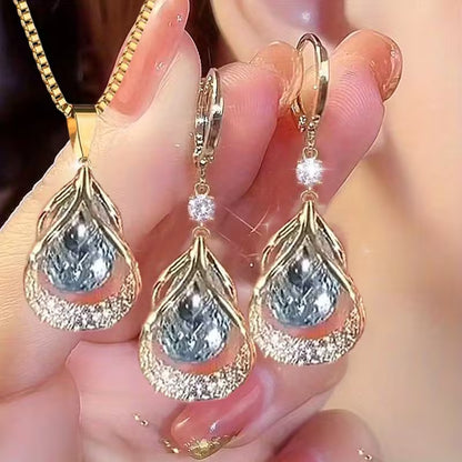 1 Set Elegant and Stylish New Cat's Eye Geometric Earrings & Necklace Drop Pendant Jewelry Set - Versatile, Delicate Gift for Valentine's Day, Weddings, or Parties, for Teenager