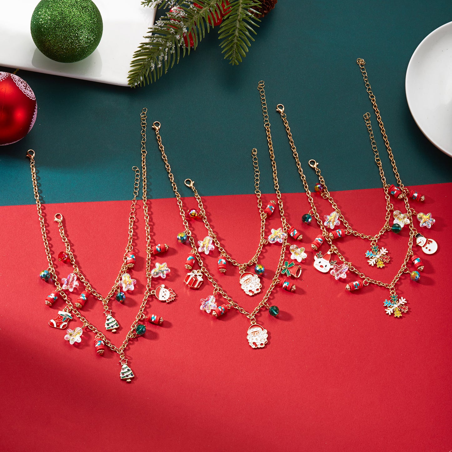 Di Yufeng Fashion Christmas Tree And Santa Claus Bracelet And Necklace Set