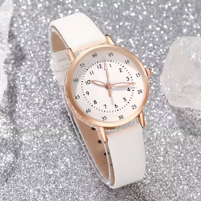 5pcs Women's Bohemian Quartz Watch & Jewelry Set - Round PU Leather Strap, Zinc Alloy Case with Matching Bracelet, Elegant Watch for Birthdays, Christmas, Valentine's Gift, Casual Attire & Special Occasions - Quartz Movement Timepiece