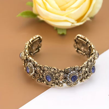 1pc Exquisite Vintage Turkish Women's Bracelet, C-Shape Design for Wrist Circumference Under 17cm & Diameter Below 5.4cm, Metal Arabic Pattern with Rhinestone Inlay, Middle Eastern Mediterranean Court Jewelry, Traditional European Wedding Bridal Accessory