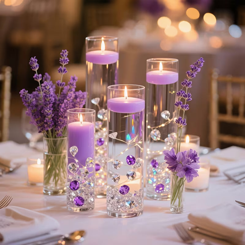870pcs Purple Artificial Diamond Craft Crystals - Sparkling Crystal Vase Fillers for Weddings, Parties, and Home Decor - Elegant Centerpieces for Candle Holders, Table Settings, and Bridal Gifts, Candle Decorations, Party Centerpieces, Sparkling Crystal D
