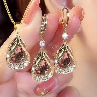 1 Set Elegant and Stylish New Cat's Eye Geometric Earrings & Necklace Drop Pendant Jewelry Set - Versatile, Delicate Gift for Valentine's Day, Weddings, or Parties, for Teenager