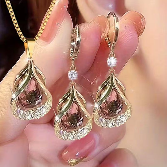 1 Set Elegant and Stylish New Cat's Eye Geometric Earrings & Necklace Drop Pendant Jewelry Set - Versatile, Delicate Gift for Valentine's Day, Weddings, or Parties, for Teenager
