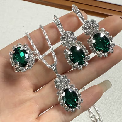 4pcs Exquisite Versatile Fashion Jewelry Rhinestone Silvery Collarbone Chain Earrings Ring Set for Women's Daily and Festive Wear