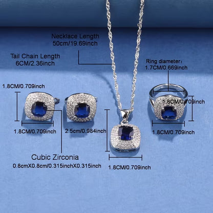 A Luxurious Jewelry Set Featuring Elegant And Classic Additions for Brides And Bridesmaids, Including High-Quality Cubic Zirconia Square Earrings, a Necklace, a Pendant, And an Adjustable Ring