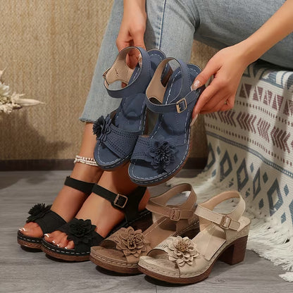 Women's High-heeled Sandals, Solid Color, Soft Floral, Lightweight, Women Shoes