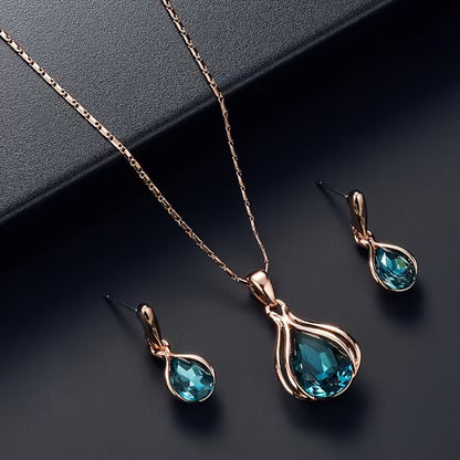 2pcs Simple Style Women'S Jewelry Set, Zinc Alloy Pendant Necklace and Earrings, with Artificial Stone, for Daily Wear and Gift-Giving, Perfect for Valentine'S Day and All Seasons