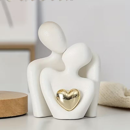 1pc/pair of modern elegant couple statues with Golden heart accents - showcasing beautiful love, resin material, perfect for Valentine's Day and holiday decorations, ideal for living room, bedroom, and hallway, romantic home decor | exquisite porcelain de