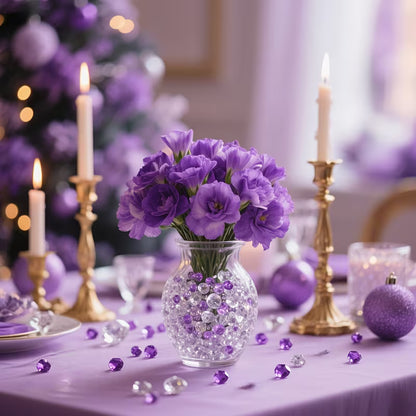 870pcs Purple Artificial Diamond Craft Crystals - Sparkling Crystal Vase Fillers for Weddings, Parties, and Home Decor - Elegant Centerpieces for Candle Holders, Table Settings, and Bridal Gifts, Candle Decorations, Party Centerpieces, Sparkling Crystal D