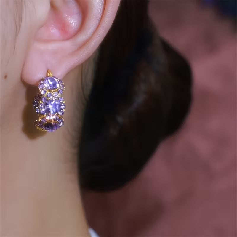 Elegant And Sparkling Purple Faux And Zirconia Hoop Earrings for Women, Designed to Be Versatile And Chic, Making Them a Perfect Gift Choice in Western And Eastern Fashion