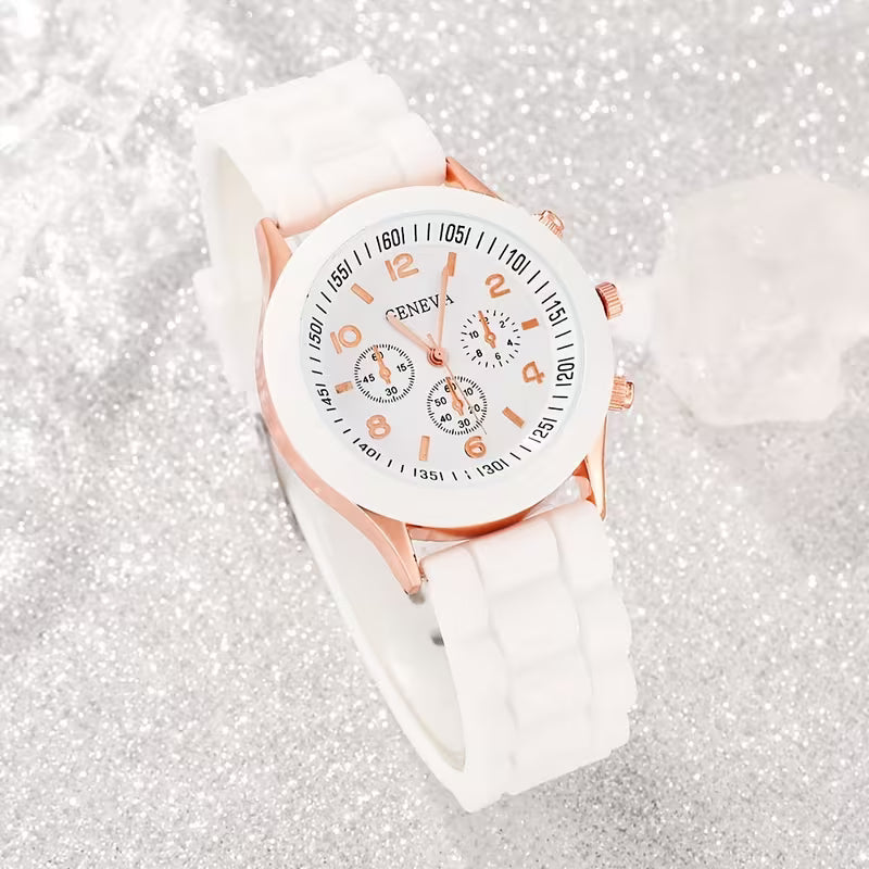 5pcs Set Women's Quartz Watch & Bracelet Collection - Elegant Casual Analog Watch Set with Durable Silicone Strap, Matching Bracelets for Birthdays, Weddings, Christmas Gifts - Stylish Watch Set for Daily Wear & Special Occasions (for her)