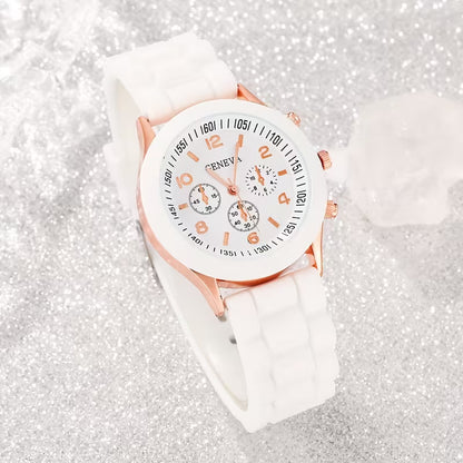 5pcs Set Women's Quartz Watch & Bracelet Collection - Elegant Casual Analog Watch Set with Durable Silicone Strap, Matching Bracelets for Birthdays, Weddings, Christmas Gifts - Stylish Watch Set for Daily Wear & Special Occasions (for her)