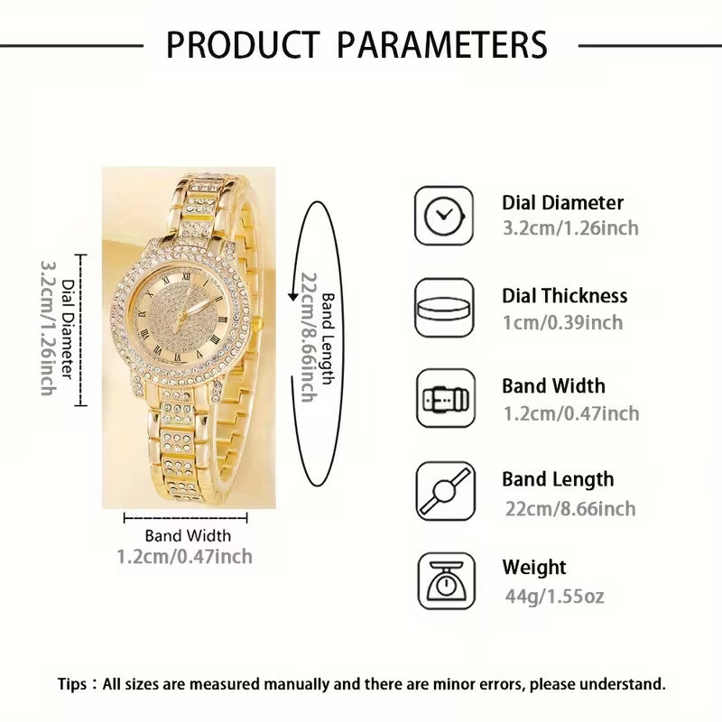 Glamorous 6pcs Women's Quartz Watch & Jewelry Set - Luxury Rhinestone, Square Sparkling Design - Perfect for Valentine's, Easter, Mother's Day Gifts