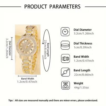 Glamorous 6pcs Women's Quartz Watch & Jewelry Set - Luxury Rhinestone, Square Sparkling Design - Perfect for Valentine's, Easter, Mother's Day Gifts