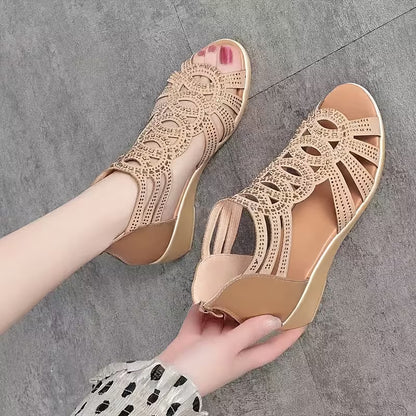 Summer Hollow-Out Thick-Sole Sandals for Women, Open-Toe Roman Style Comfortable Fashionable Mid-Life Mom Shoes, Versatile Women's Footwear, Women Shoes