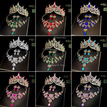 Three-Piece Bridal Crown Set Including a Tiara, Necklace, And Earrings, Perfect for Fairy-Tale Weddings, Photo Shoots, And Parties