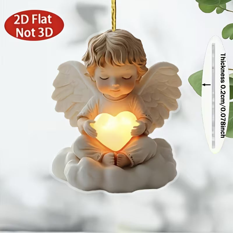 2D Flat, Self-Lit Bohemian Angel - Glowing 2D Acrylic Hanging Decor with Light, No /Plug-in for Home, Car & Backpack - Lightweight Mirror Accessory Suitable for All Seasons (Free Design), 2D Flat