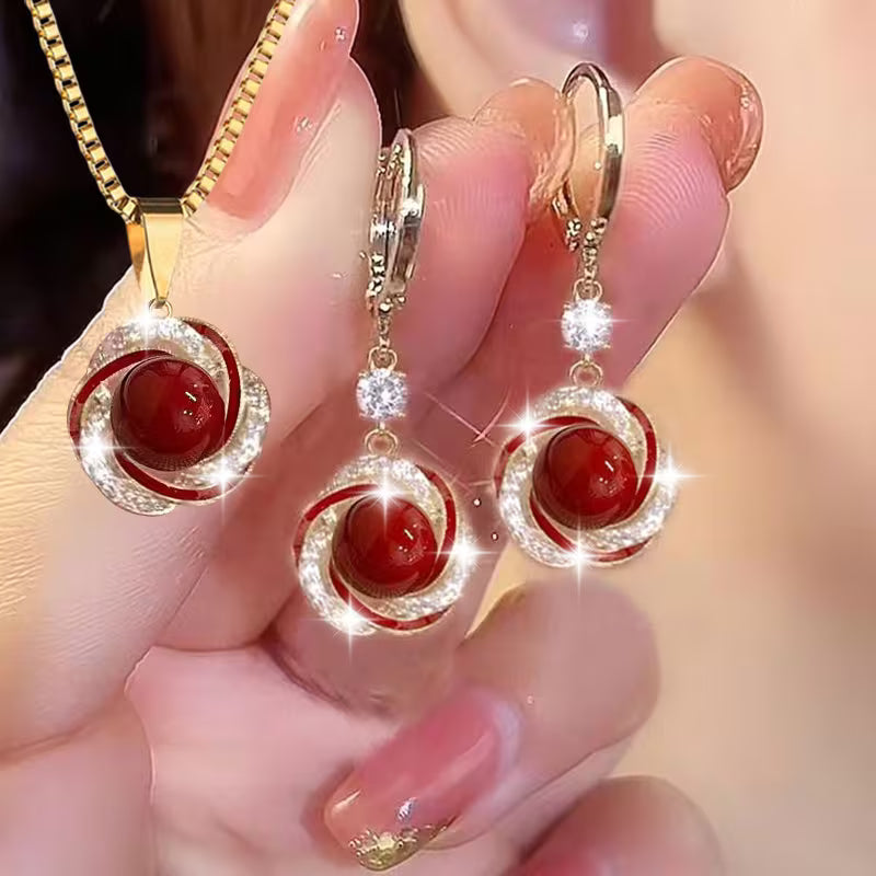 3pcsShining luxury elegant personality new creativity fashion simple necklace earrings party commemorative jewelry versatile and exquisite Christmas birthday gift