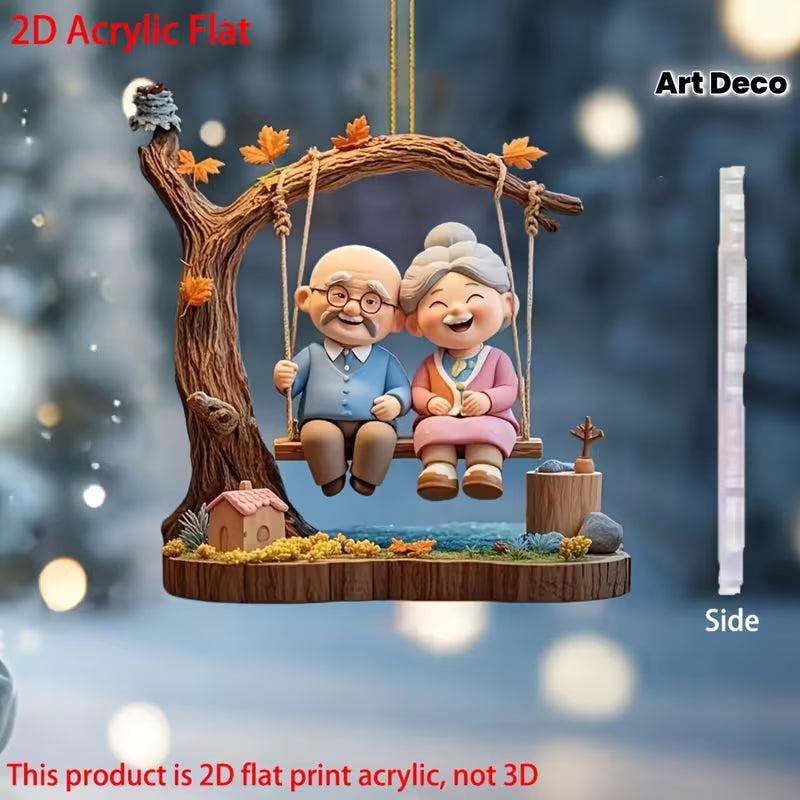2D Flat, 2D Plane, 2D Plane Printing Acrylic Grandparent Swing Decoration Pendant, Suitable for Home Decoration Pendant, Car Rearview Mirror Pendant, Backpack Decoration, Mother's Day, Father's Day, Anniversary and Other Holiday Decoration Pendant, 2D Pla
