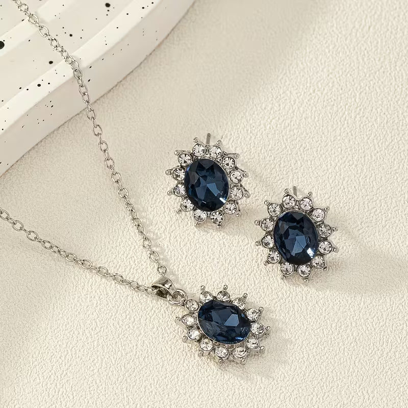 1 Set of Cross-border Hot-selling Jewelry, Popular 2pcs Set Synthetic Gemstone Earrings and Necklace for Women, Suitable for Daily Wear