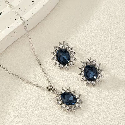 1 Set of Cross-border Hot-selling Jewelry, Popular 2pcs Set Synthetic Gemstone Earrings and Necklace for Women, Suitable for Daily Wear