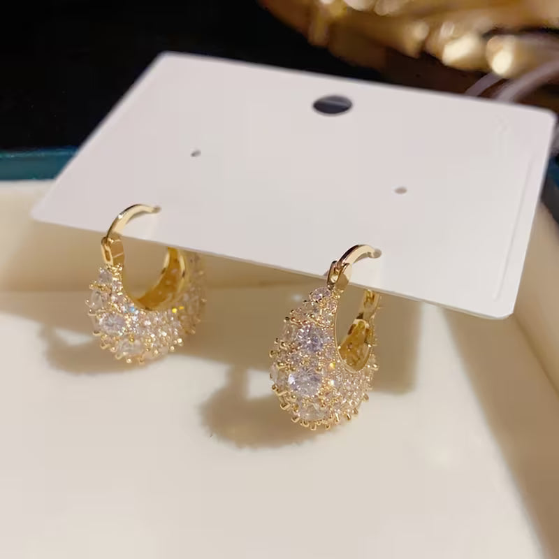 Elegant and luxurious 14K gold-plated earrings set with shiny Zirconia - perfect for daily and banquet occasions, making them an ideal gift for Women's Valentine's Day