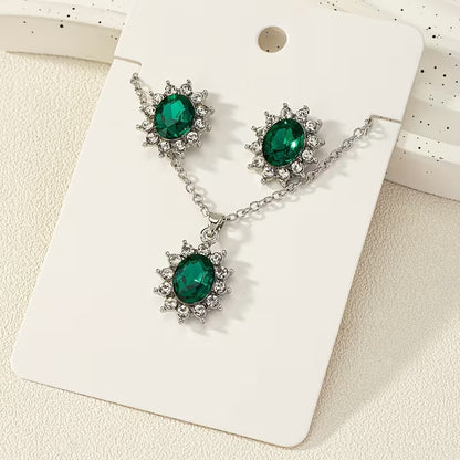 1 Set of Cross-border Hot-selling Jewelry, Popular 2pcs Set Synthetic Gemstone Earrings and Necklace for Women, Suitable for Daily Wear