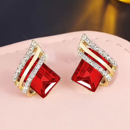 Elegant Retro-Style Geometric Earrings with Red Accents and Golden Anti-Allergy Alloy | Perfect for Wedding, Party, and Valentine'S Day Gifts, KC Golden Plated, Mosaic