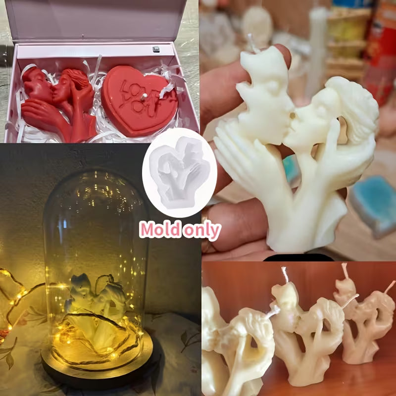 Resin Casting Molds, Mini Kissing Couple Flat-Bottom Silicone Mold, Hollow-Out Design Full of Artistic Sense, Suitable for Resin Ornaments/Candles/Soap Making, Soft and Easy to Demold with Clear Texture, Perfect for Valentine's Day Home Decor