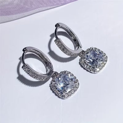 RYYM Elegant Square Zirconia Earrings for Women - White Golden Plated, Nickel-Free, Synthetic Cubic Synthetic Zirconia, Ideal for Weddings & Valentine'S Day, Wedding Jewelry|Elegant Earrings|Synthetic Zirconia Earrings