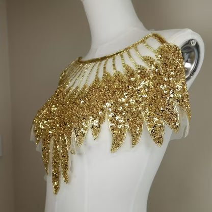 Golden Feather-like Fashion Dress Lace