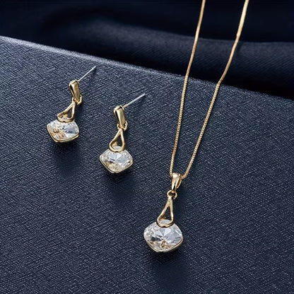 A Necklace And a Pair of Earrings, a Personalized Square Jewelry Gift Set for Mother'S Day, Featuring Alloy-Plated Glass Additions