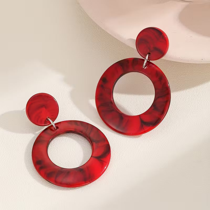 Bohemian Style Resin Round Earrings for Women, 1 Pair, Exaggerated Design, 4 Colors Available, Perfect for Daily Wear, Vacation, Parties