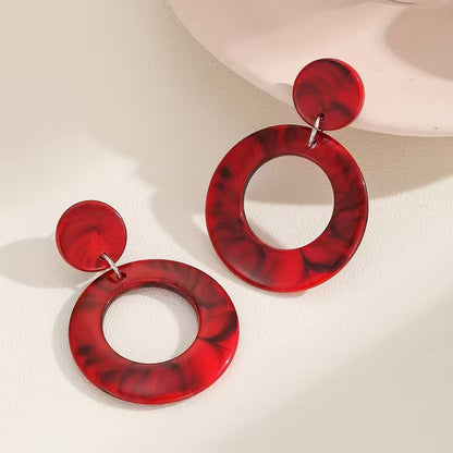 Bohemian Style Resin Round Earrings for Women, 1 Pair, Exaggerated Design, 4 Colors Available, Perfect for Daily Wear, Vacation, Parties