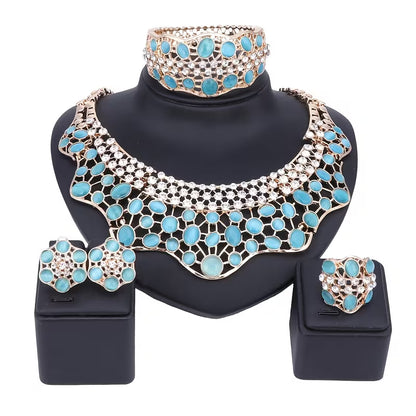 Elegant Jewelry Collection for Women Featuring Faux Cat'S Eye, Rhinestones, And a Golden Necklace, Earrings, Bangle, And Ring, Perfect for Banquets And Proms