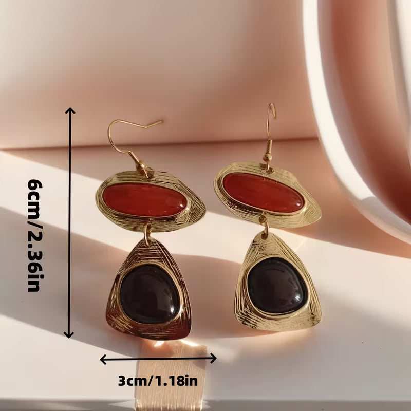 Vintage Resin Long Dangle Earrings with Ear Hooks, Versatile High-Grade Fashion Light Luxury